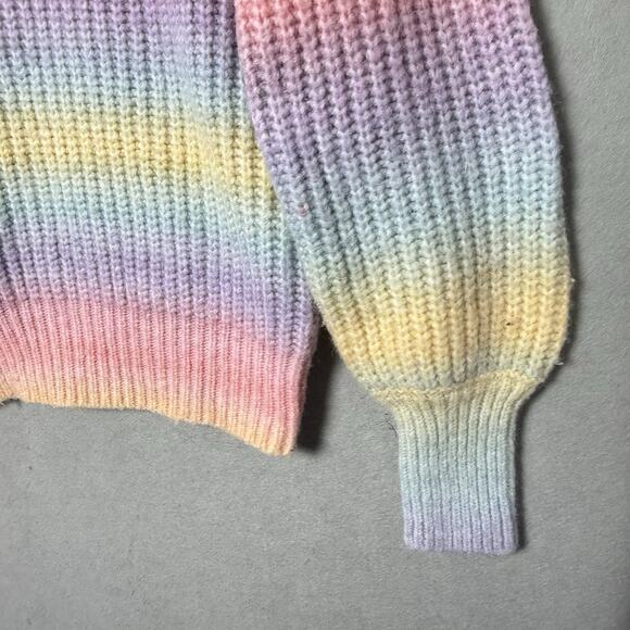 Crown & Ivy Crew Neck Sweater Rainbow Color Cable Hand Knit Wool Blend Size L - Picture 3 of 8